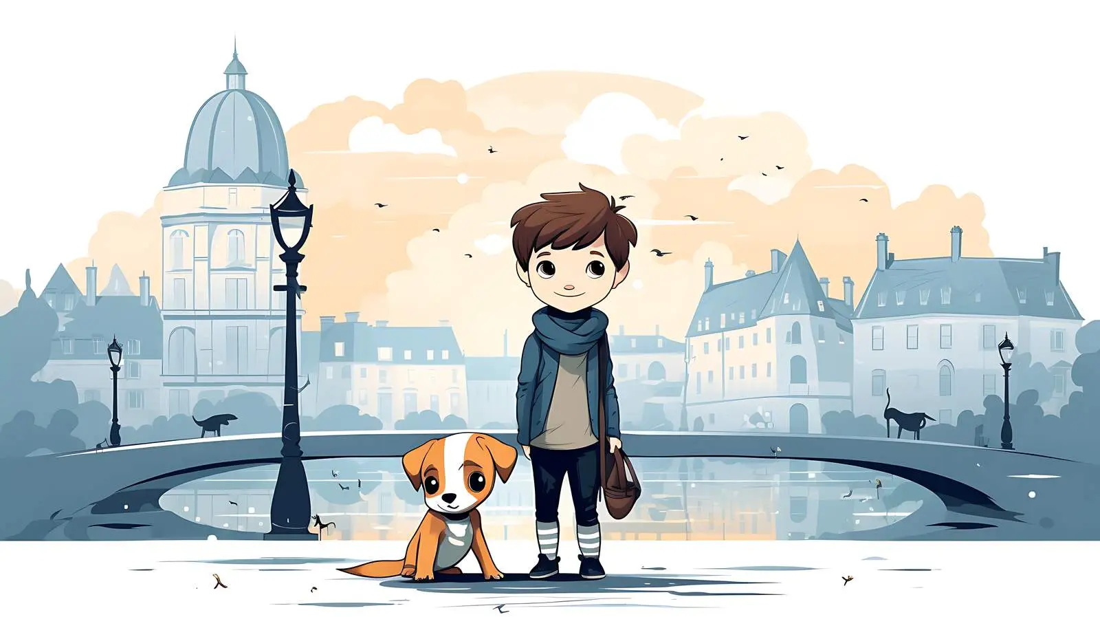 Parisian Boy and Dog Vector Illustration — free download from Dotvec