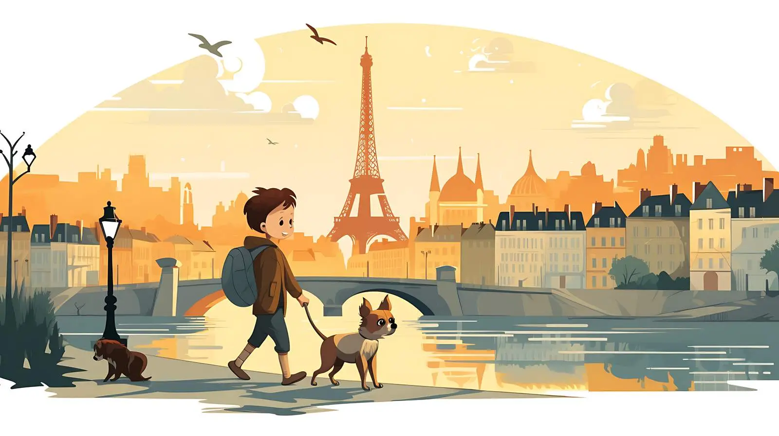 Parisian Boy and Dog Vector Illustration — free download from Dotvec