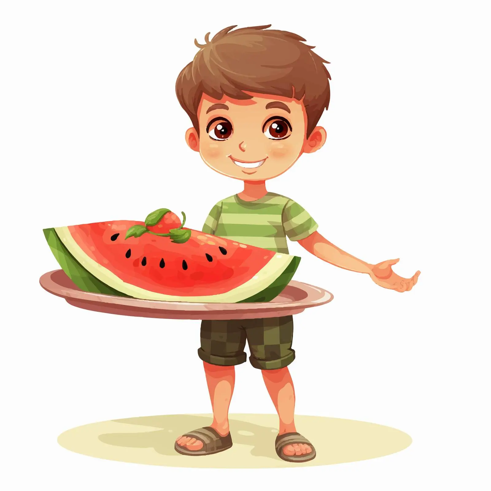 Boy Serving Watermelon Illustration Vector — free download from Dotvec