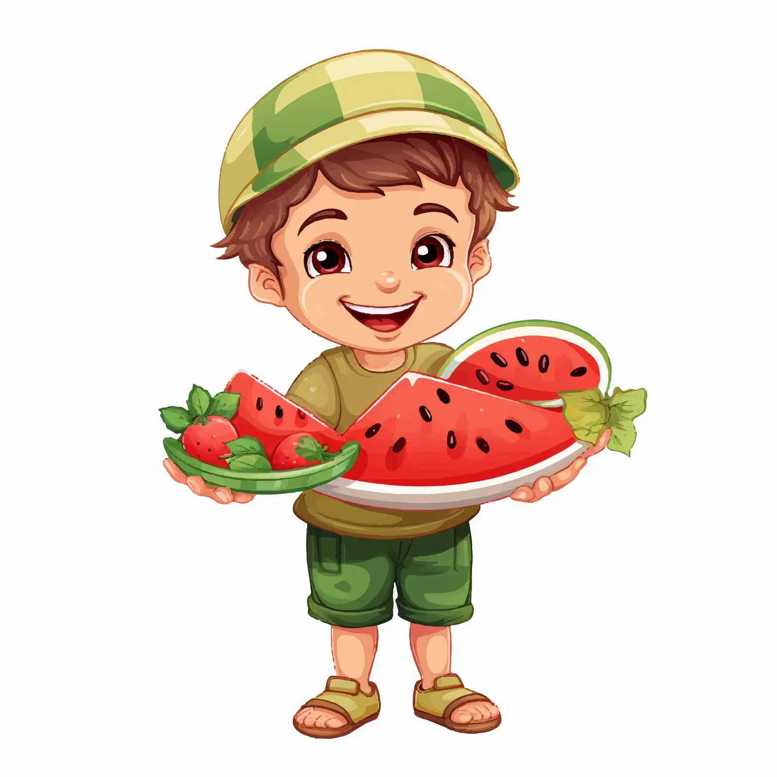 Boy Carrying Watermelon Tray Vector Illustration — free download from Dotvec