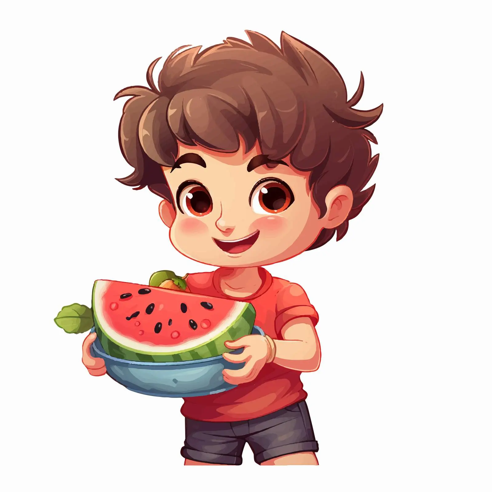 Little Boy with Tray of Watermelon Vector – free playful boy image from Dotvec