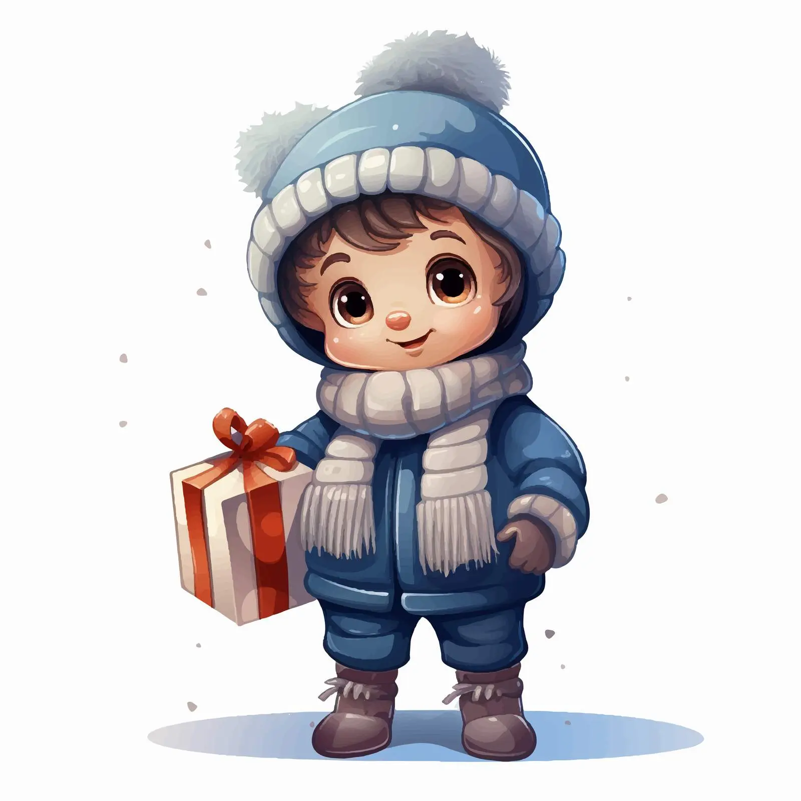 Cartoon Winter Boy with Gift Vector Illustration — free download from Dotvec