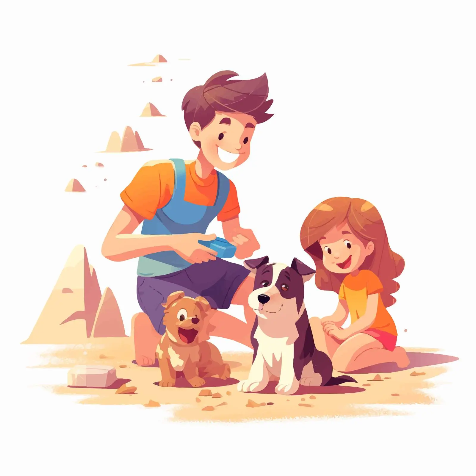 Children Playing with Dog at Summer Beach — free download from Dotvec