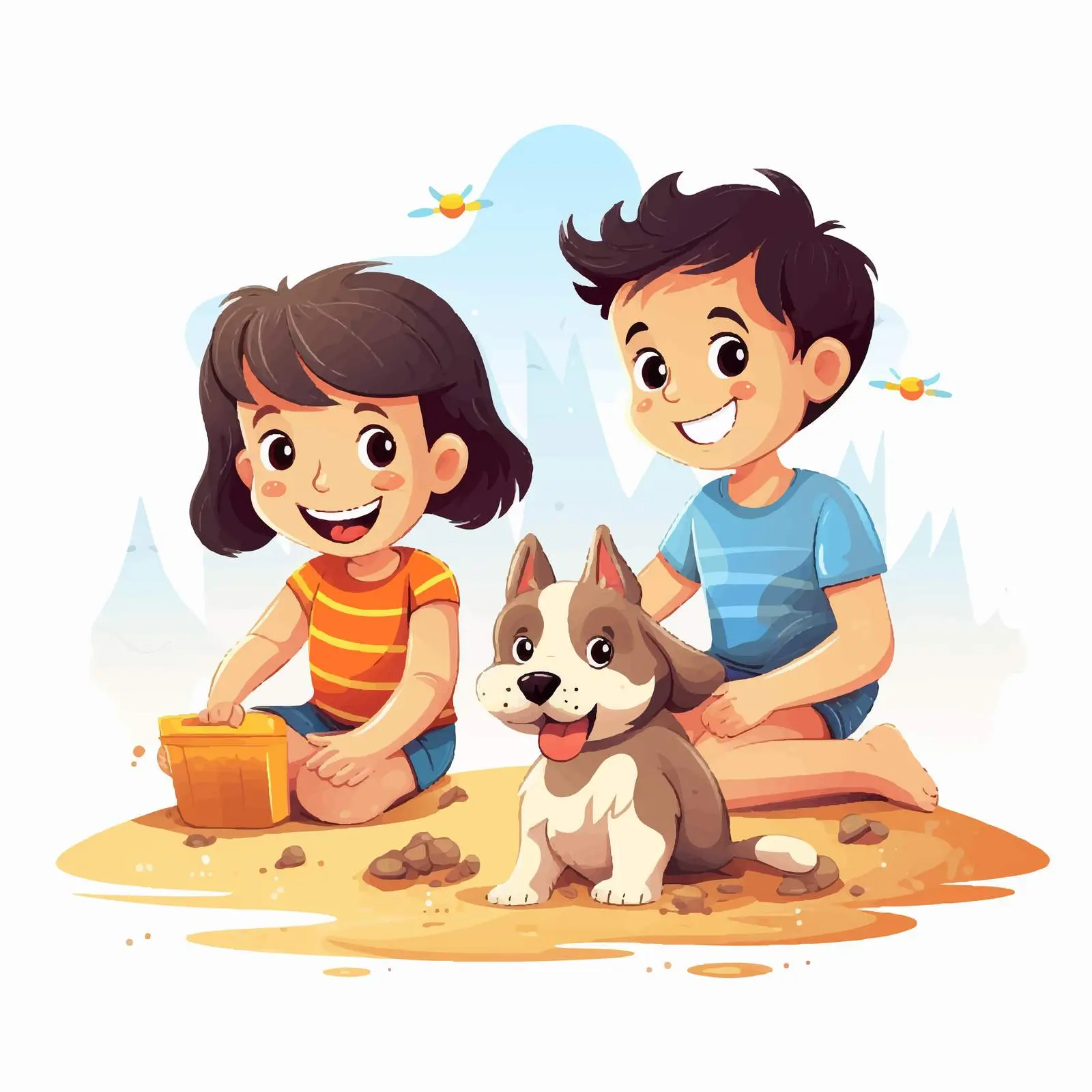 Children Playing with Dog on Summer Beach — free download from Dotvec