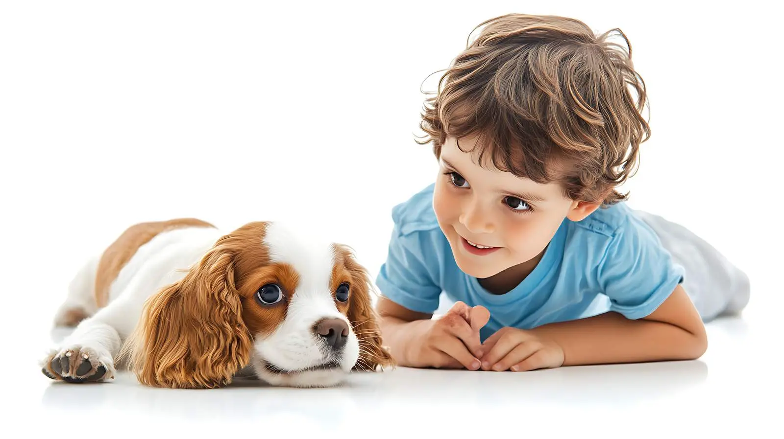 Cute Boy Playing with Dog on White Background — free download from Dotvec