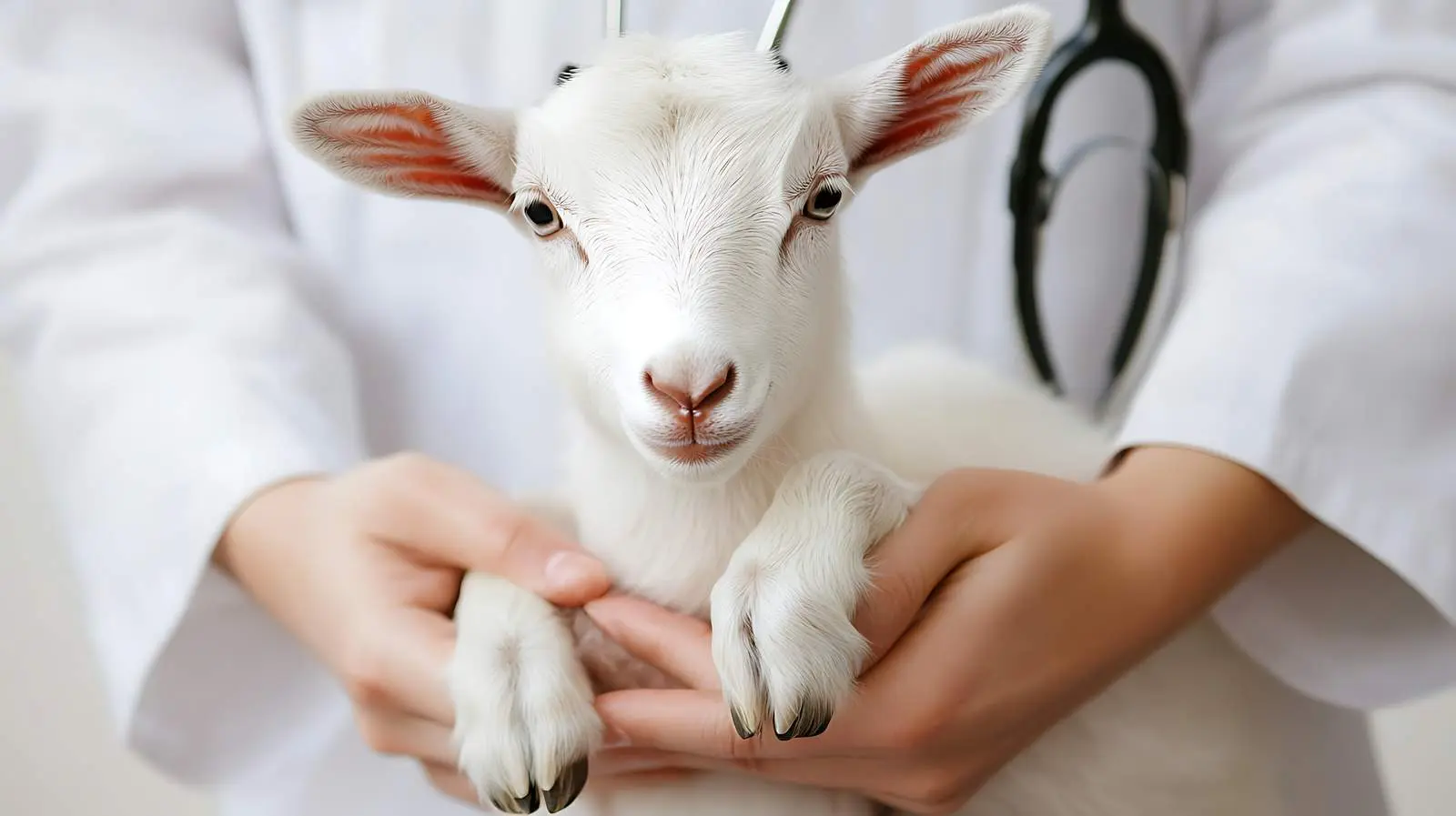 Cute White Goat at Veterinary Examination — free download from Dotvec