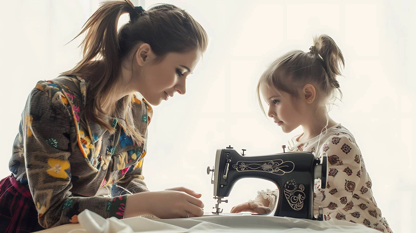 Mother and Daughter Sewing Together — free download from Dotvec