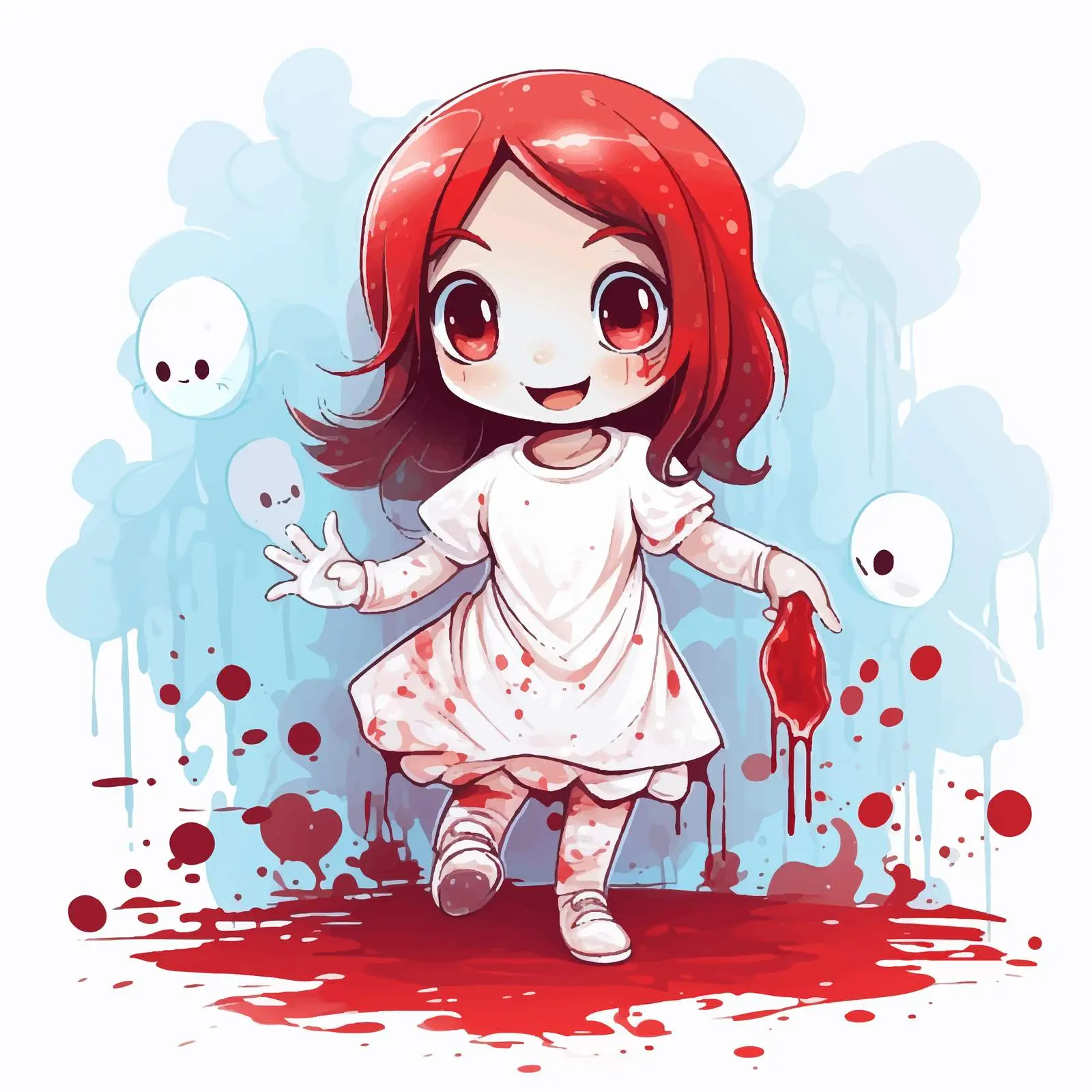 Ghost Girl Illustration with Blood Spatter — free download from Dotvec