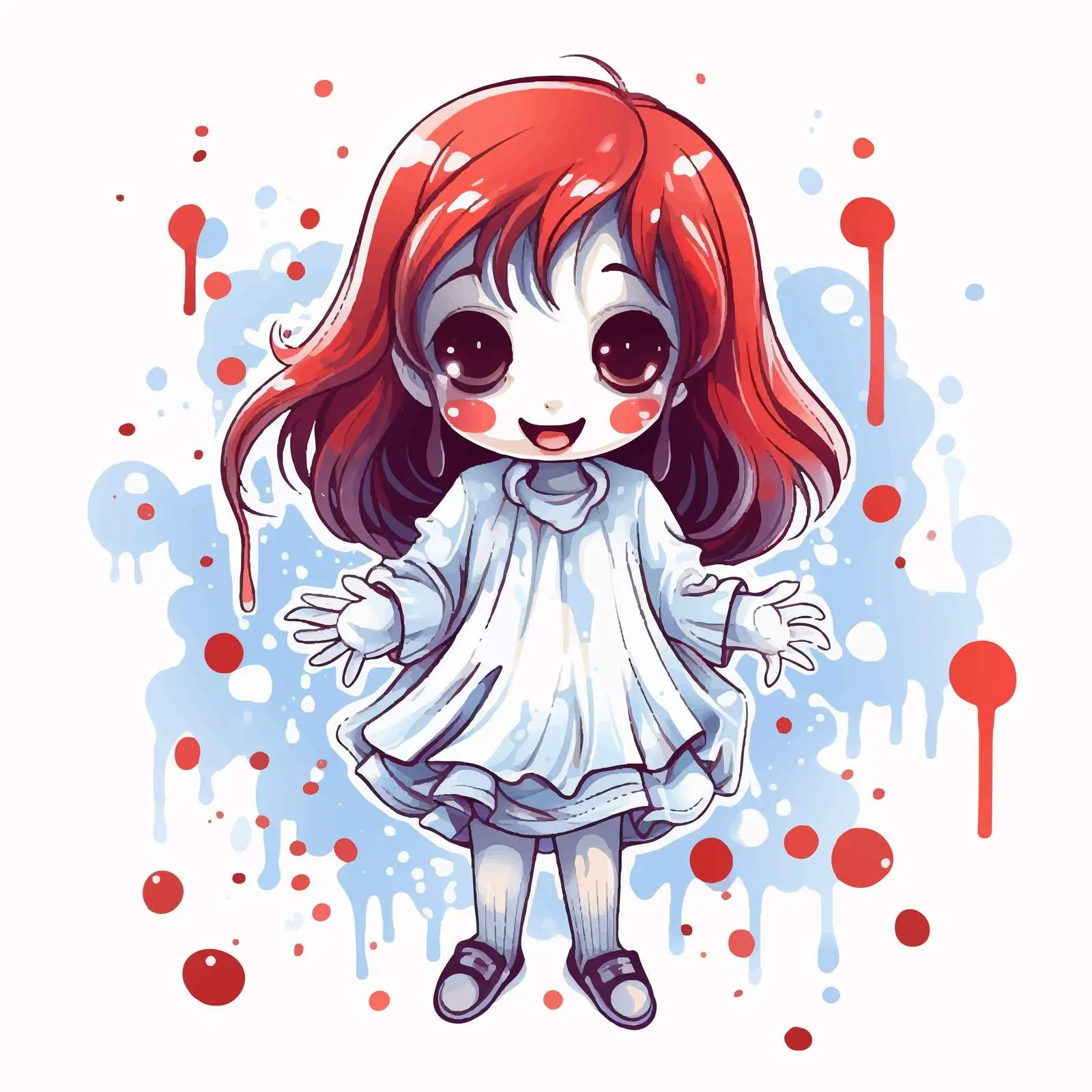 Ghost Girl Illustration with Blood Spatter – free haunting image from Dotvec