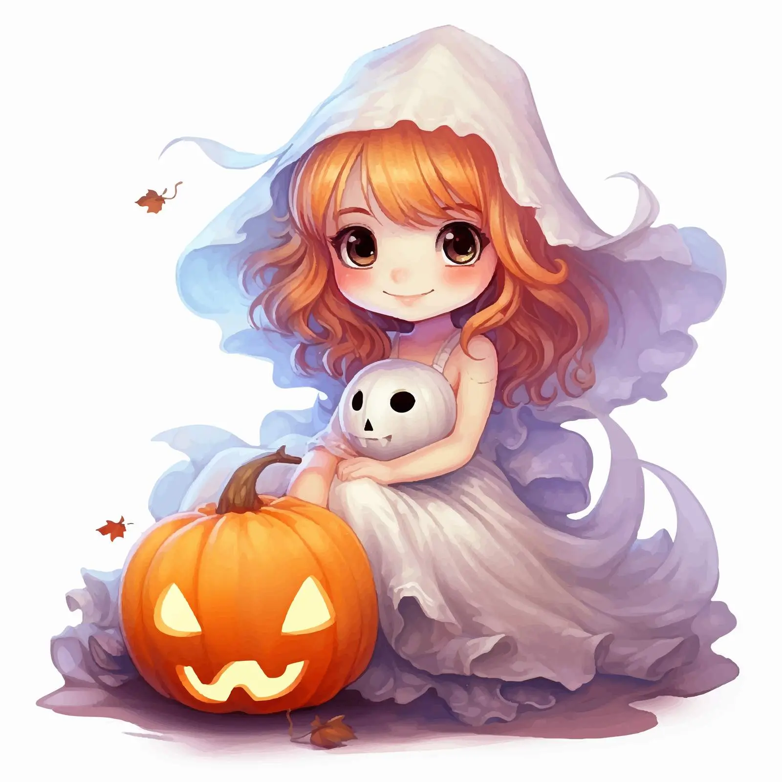 Little Ghost Girl with Pumpkin Illustration — free download from Dotvec