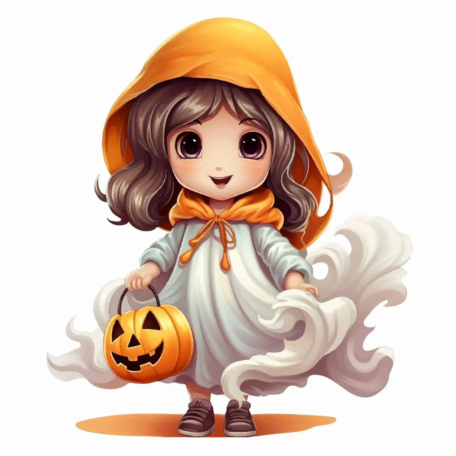 Ghost Girl with Pumpkin Halloween Illustration — free download from Dotvec