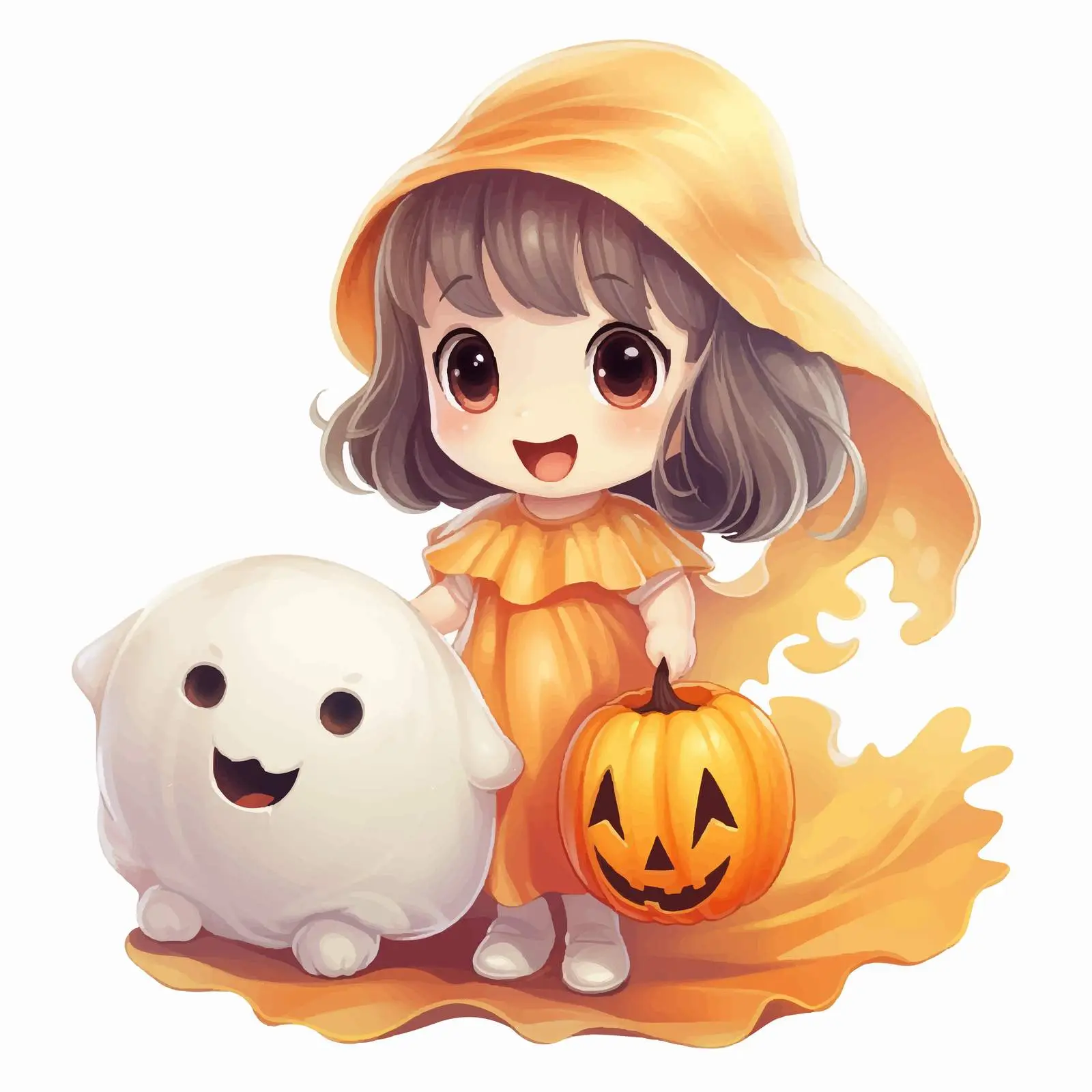 Ghost Girl with Pumpkin Halloween Vector Illustration — free download from Dotvec