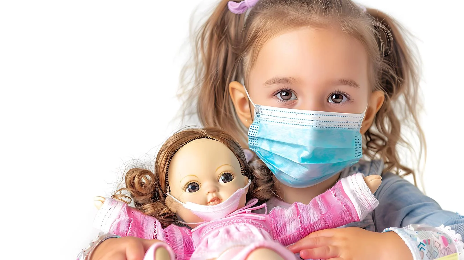 Young girl and doll wearing face masks — free download from Dotvec