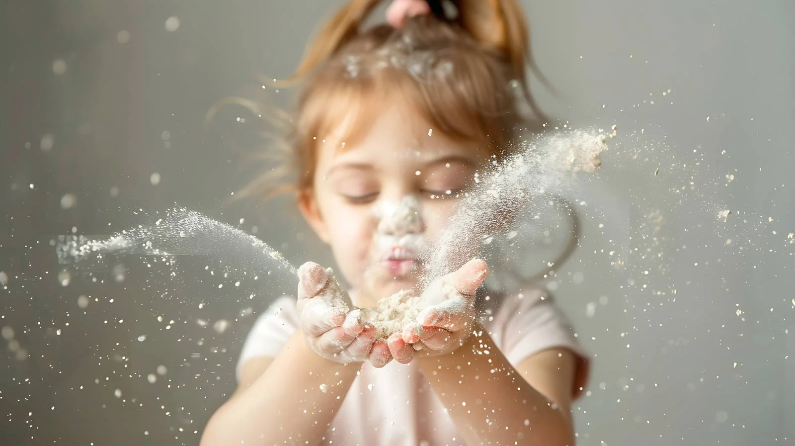 Playful Girl Blowing Flour in Kitchen — free download from Dotvec