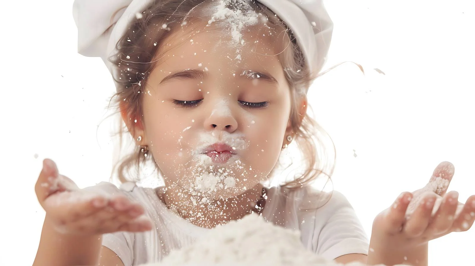 Playful girl scattering flour in kitchen — free download from Dotvec