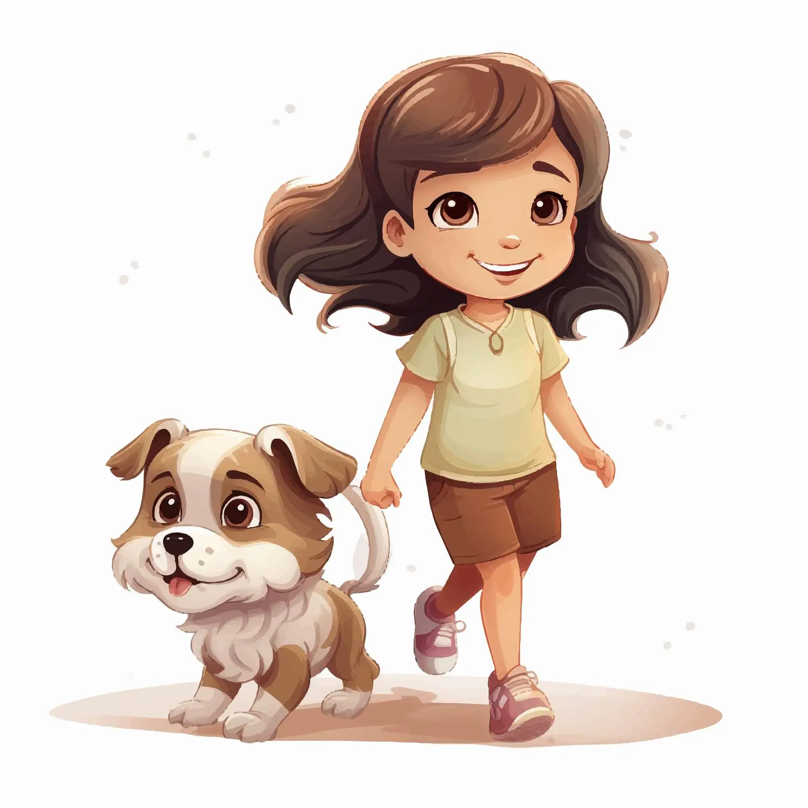 Little Girl with Cute Dog Cartoon Vector Illustration — free download from Dotvec