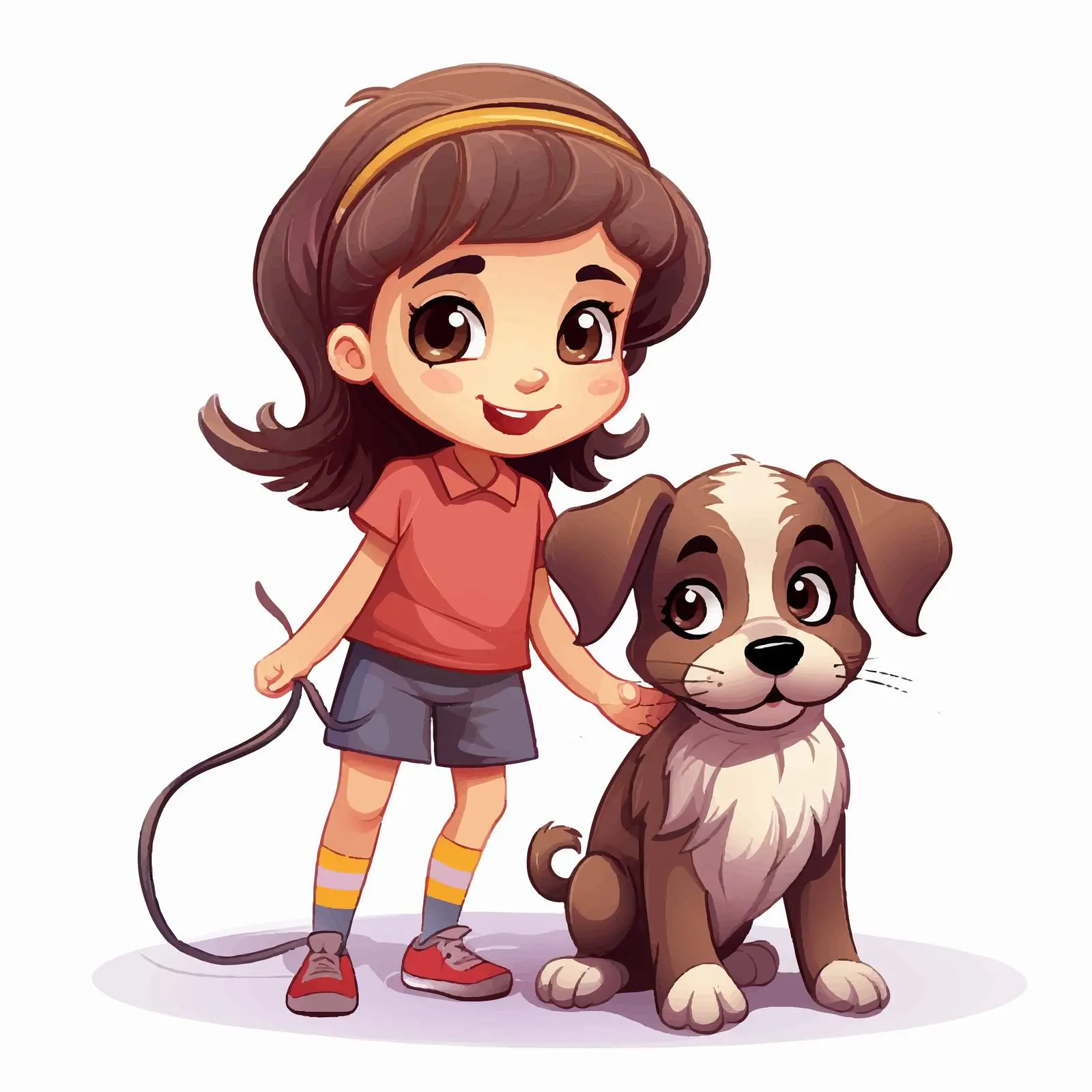 Cute Cartoon Vector of Girl with Dog — free download from Dotvec