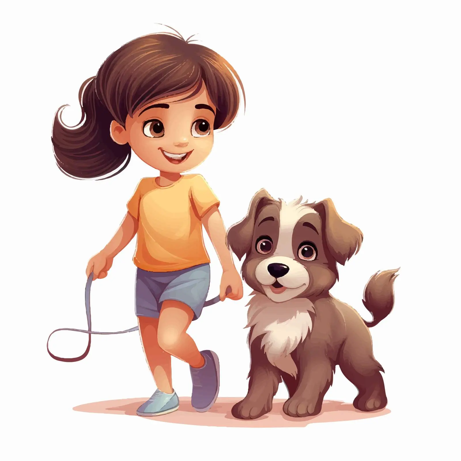 Cute Cartoon Girl with Adorable Dog Vector — free download from Dotvec