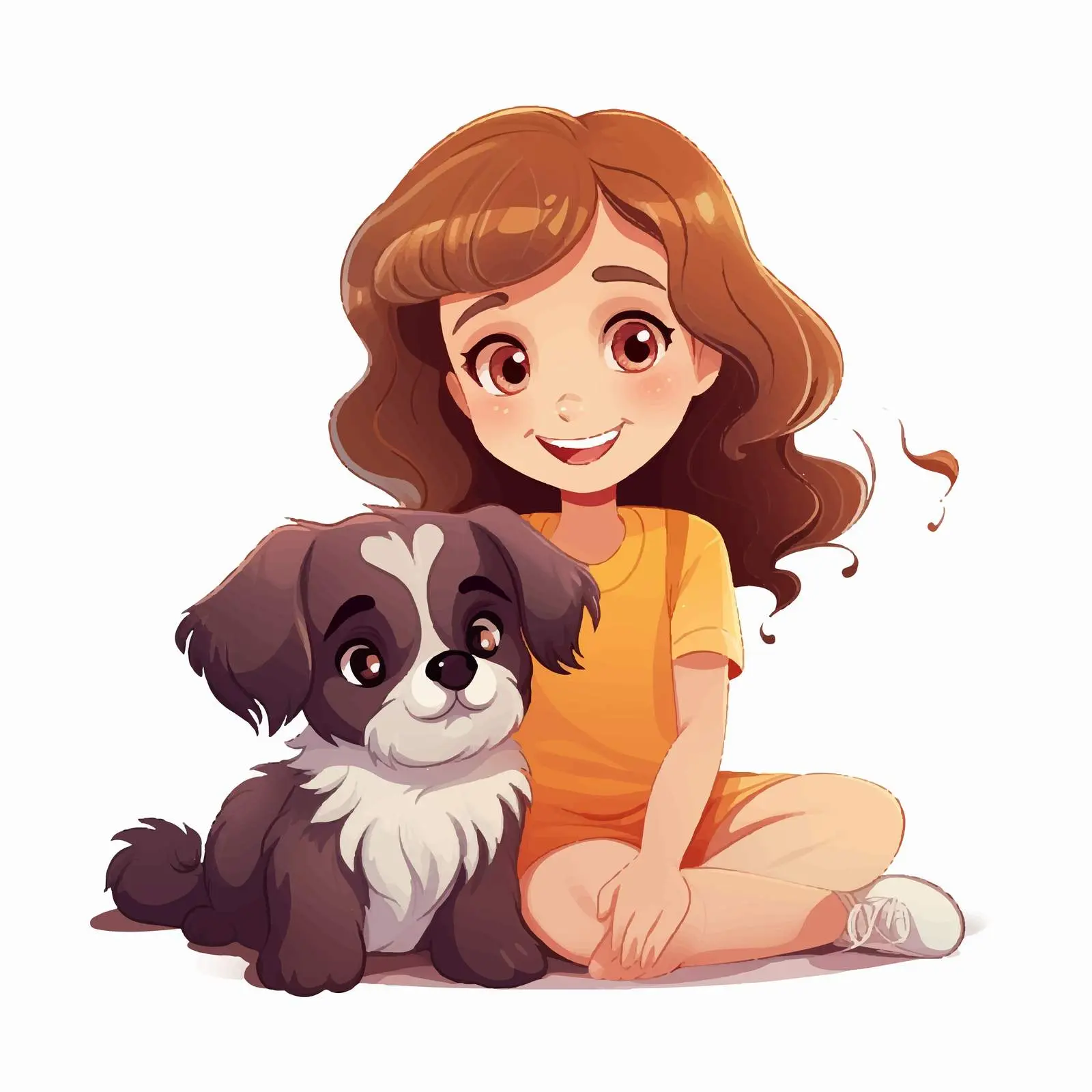 Cute Cartoon Girl with Dog Vector Illustration — free download from Dotvec