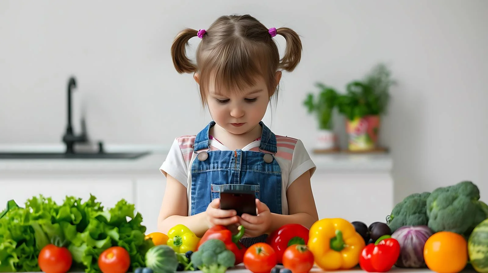 Young Girl Cooking with Smartphone — free download from Dotvec