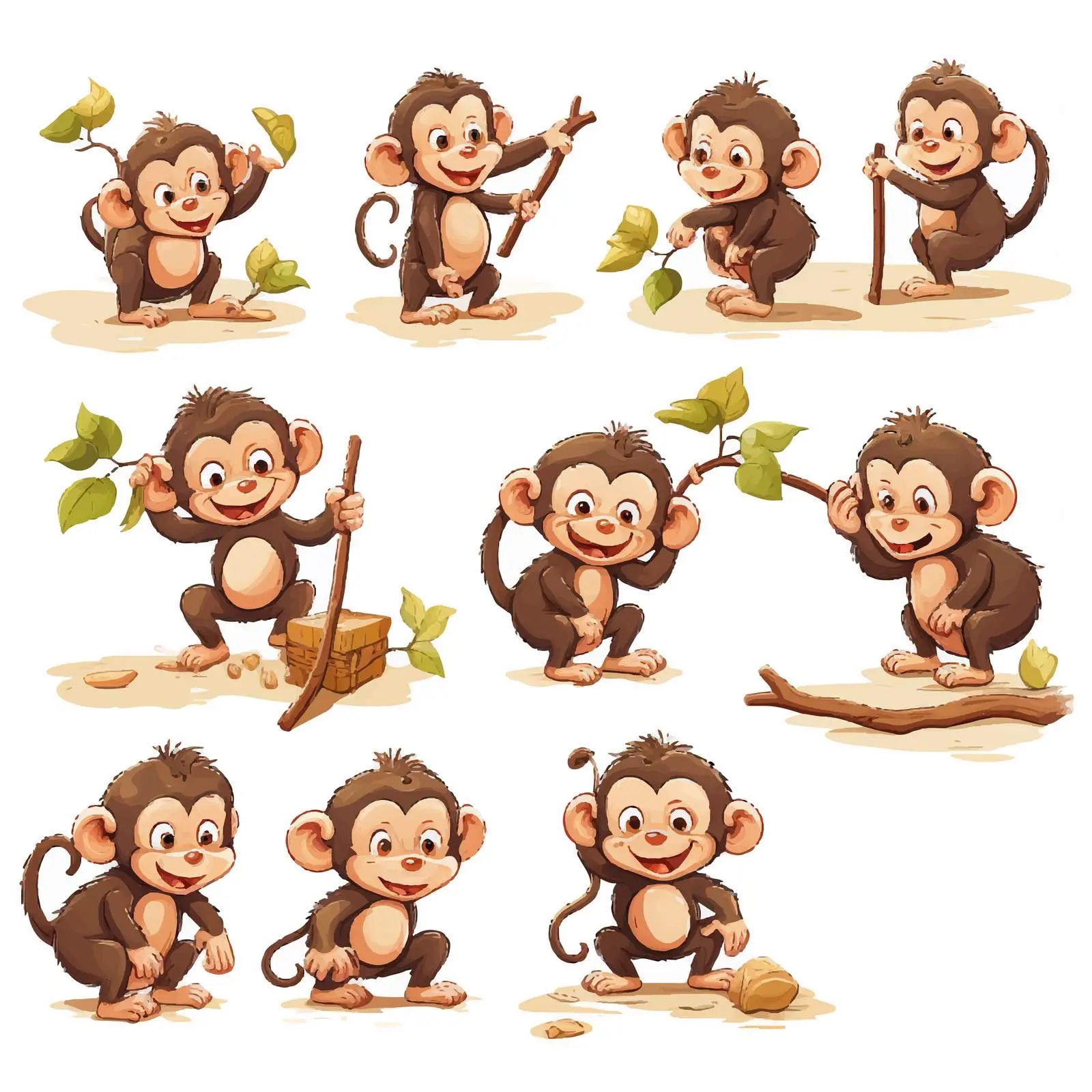 Playful Little Monkeys in Various Activities Illustration — free download from Dotvec