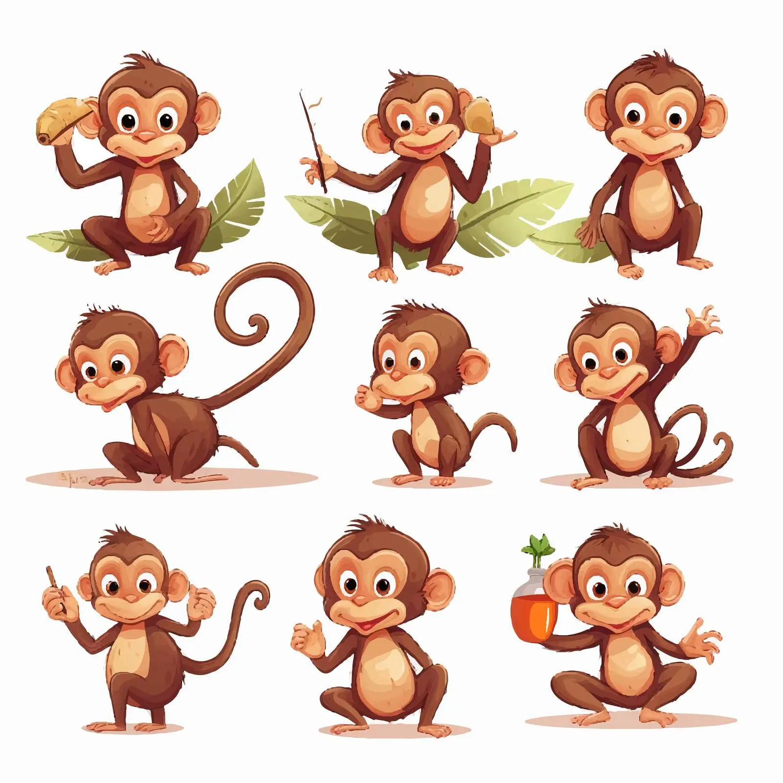 Playful Monkeys Engaging in Various Activities – free funny monkeys image from Dotvec