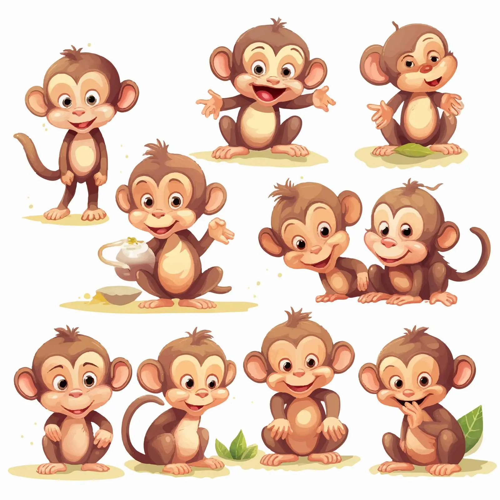 Playful Little Monkeys Doing Various Activities – free funny monkeys image from Dotvec