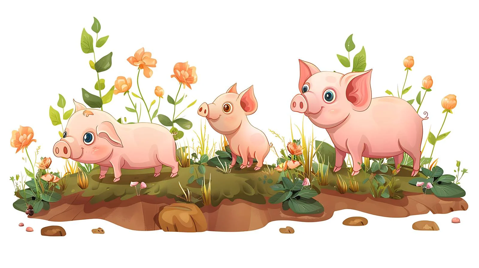 Happy Little Pigs on Farm — free download from Dotvec