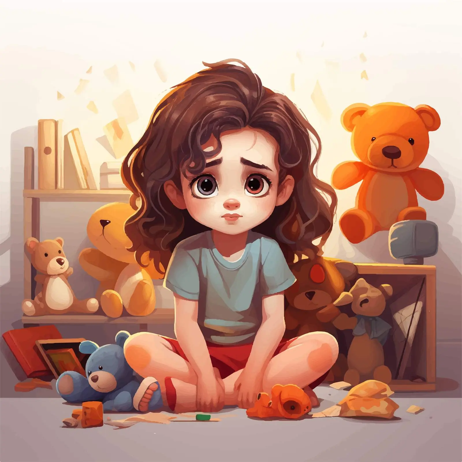 Sad Girl Sitting on Floor in Room — free download from Dotvec
