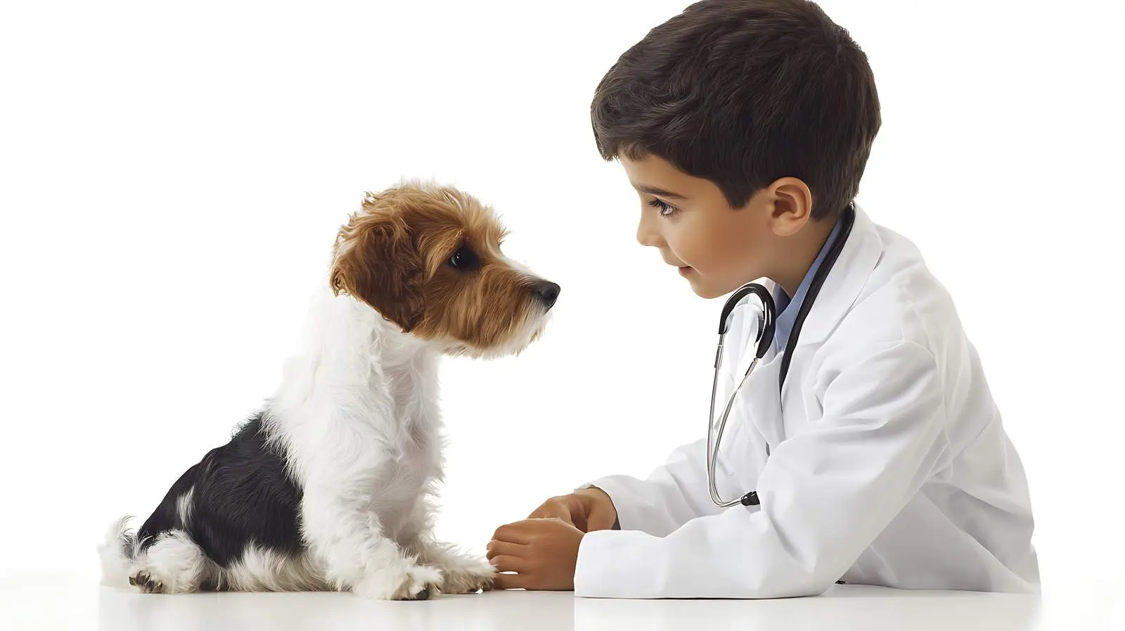 Veterinarian Listening to Dog on White Background — free download from Dotvec