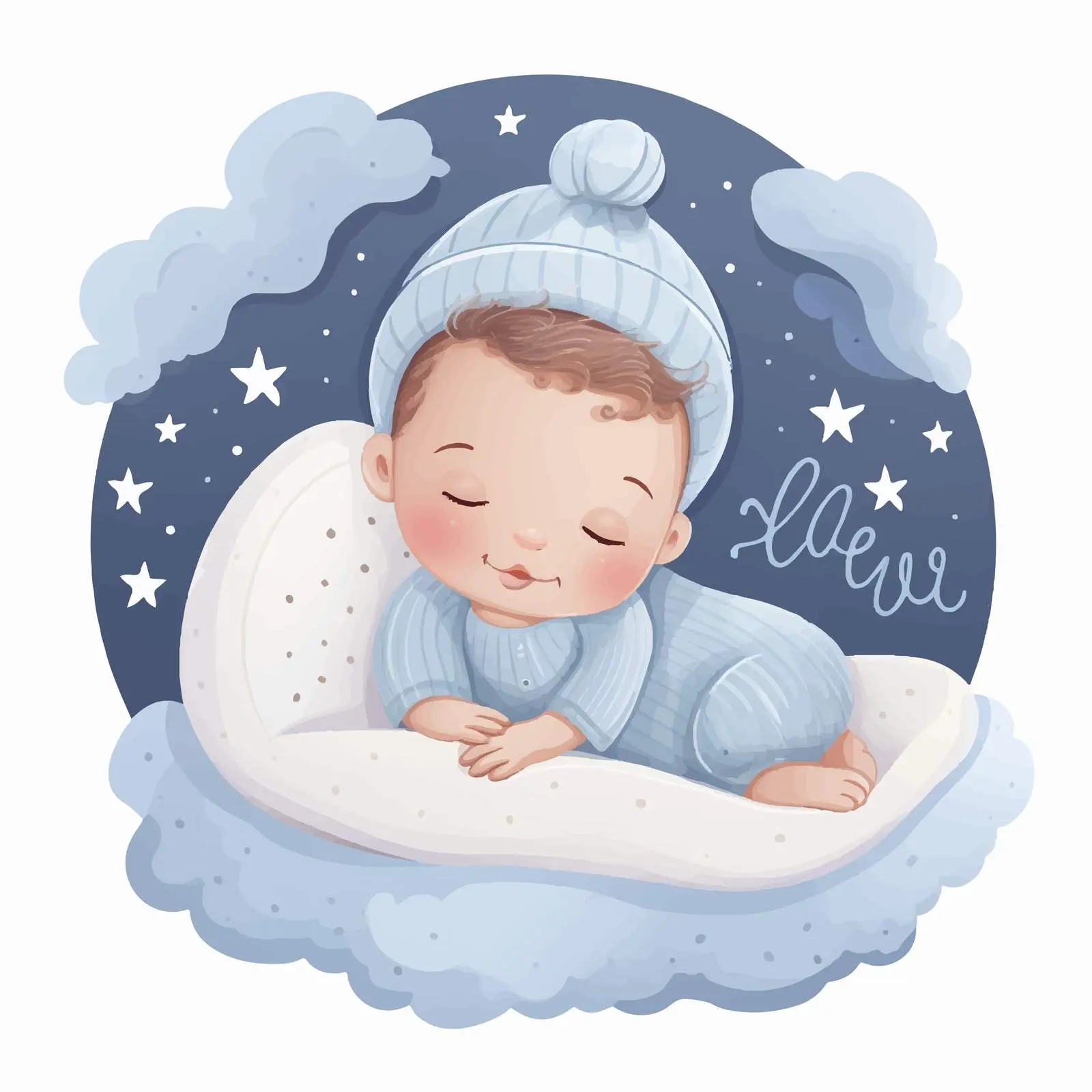 Doodle Style Newborn Sleeping Baby Postcard — free download from Dotvec