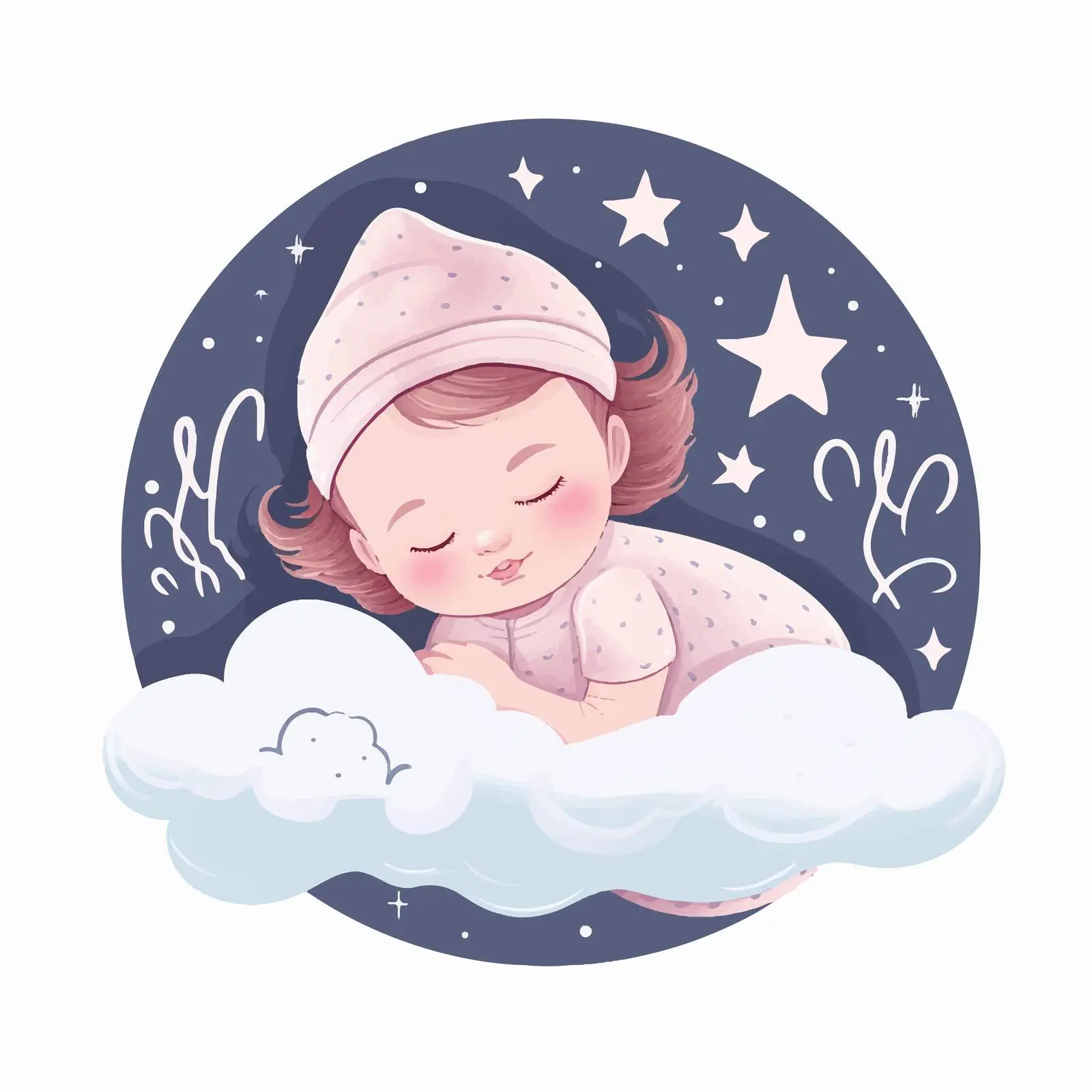 Sleeping Baby Postcard in Doodle Style — free download from Dotvec