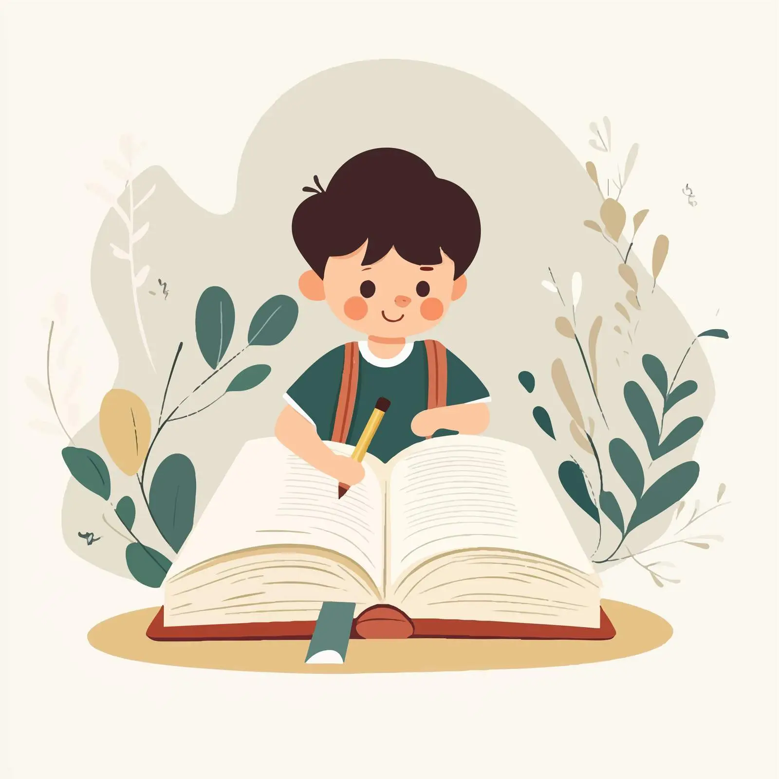Little Student Boy Erasing in Book Illustration — free download from Dotvec
