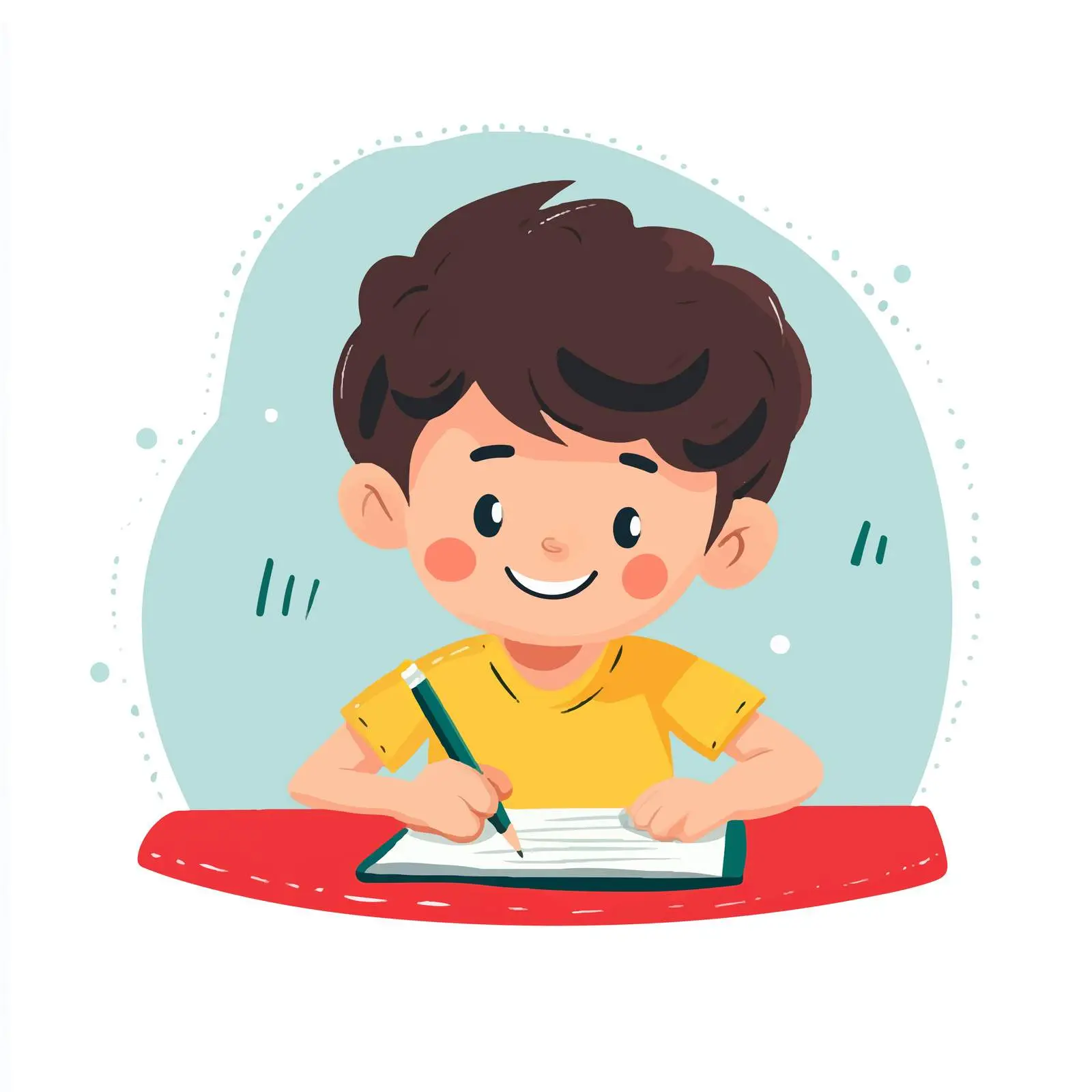 Cute Boy Writing in Flat Vector Style — free download from Dotvec