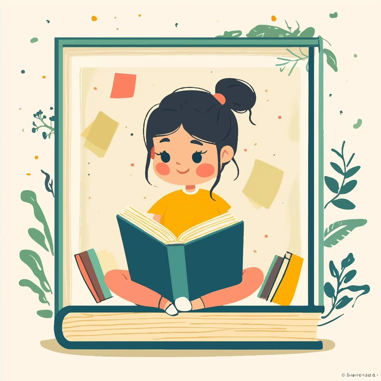 Little Student Girl Reading Books Vector Illustration — free download from Dotvec