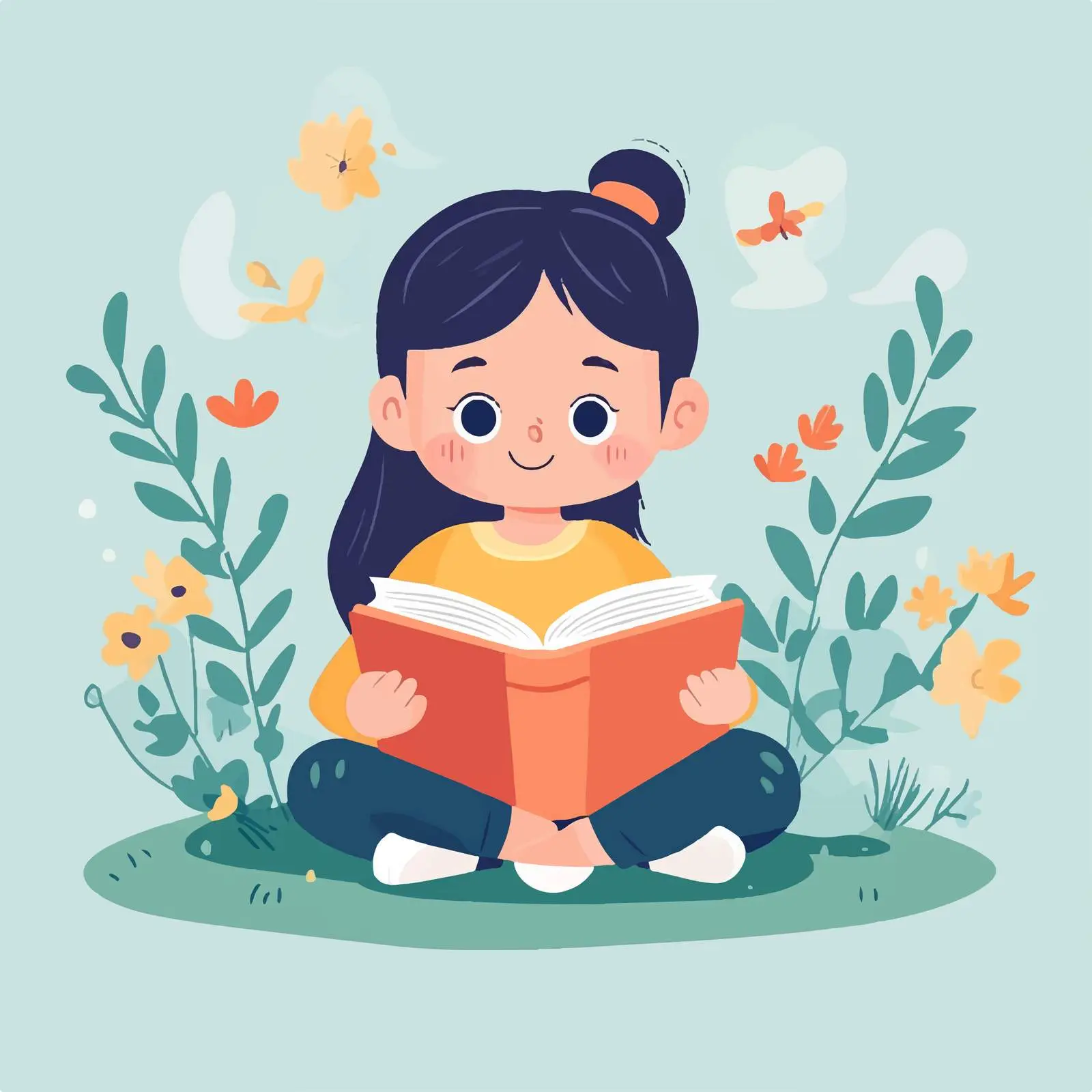 Cute Student Girl Reading Books Illustration — free download from Dotvec