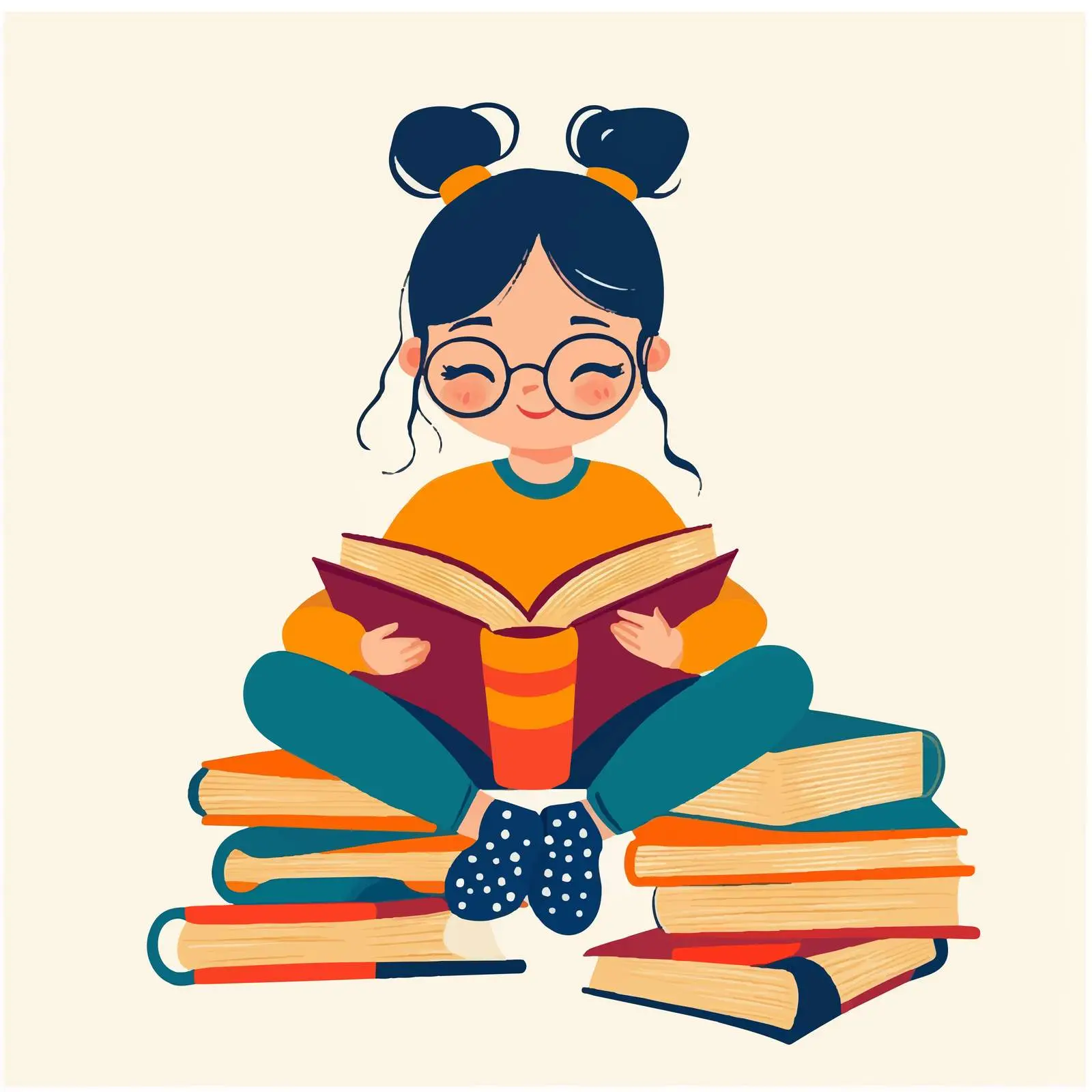Cute Student Girl Reading Books Vector Illustration — free download from Dotvec