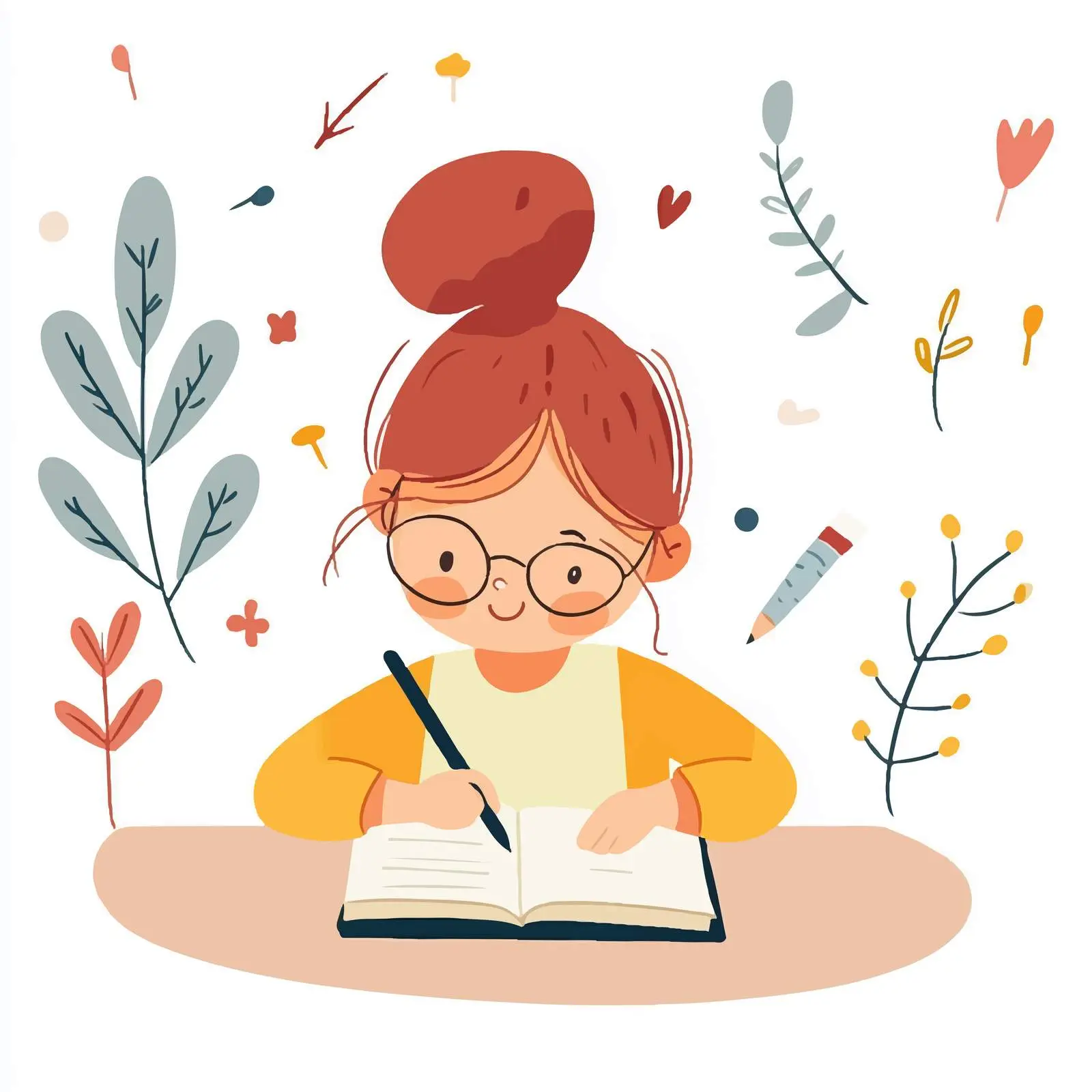 Little Student Girl Writing Vector Illustration — free download from Dotvec