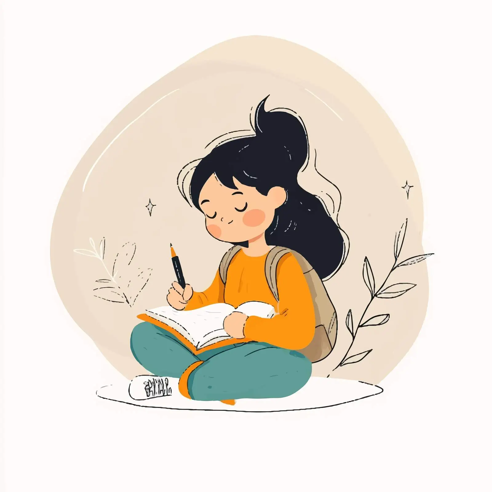 Young Student Girl Writing Vector Illustration — free download from Dotvec