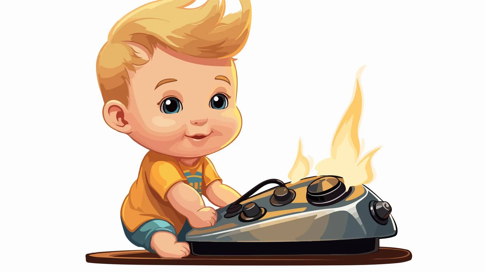 Curious Baby Reaching Electric Iron Carto — free download from Dotvec
