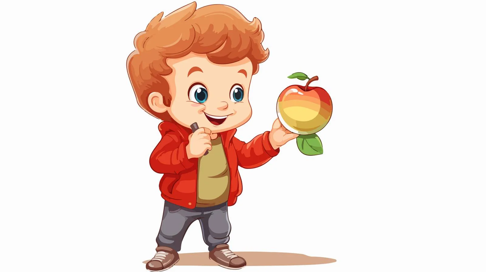 Young Explorer with Apple and Magnifying Glass — free download from Dotvec