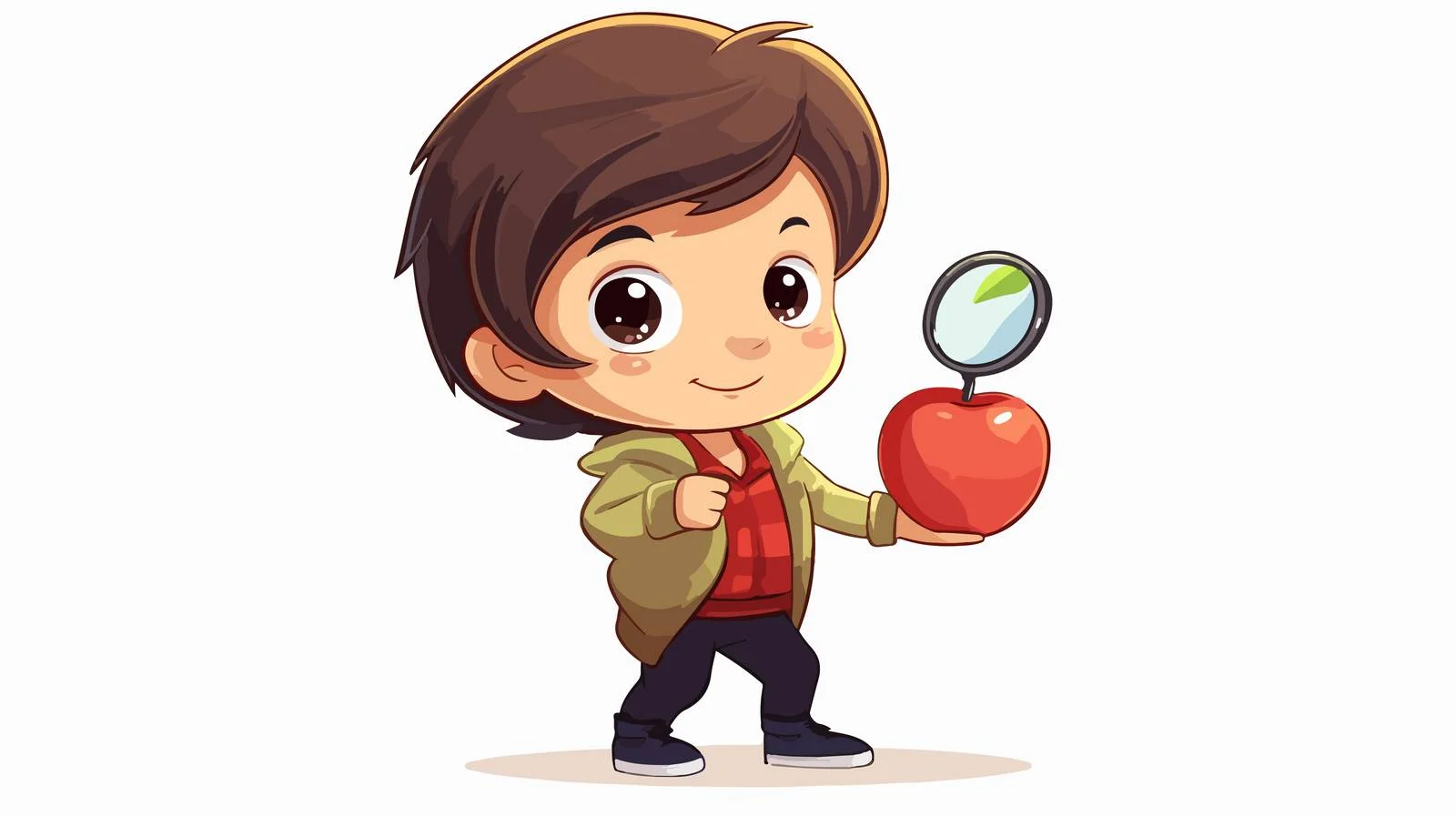 Curious Youngster with Apple and Magnifying Glass — free download from Dotvec
