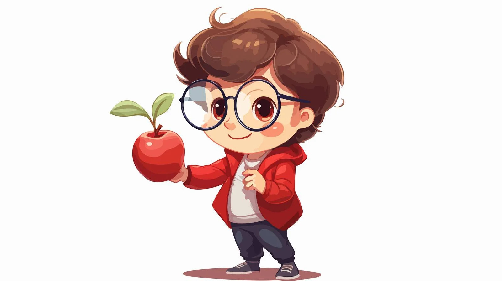 Curious boy investigating apple with magnifying glass — free download from Dotvec