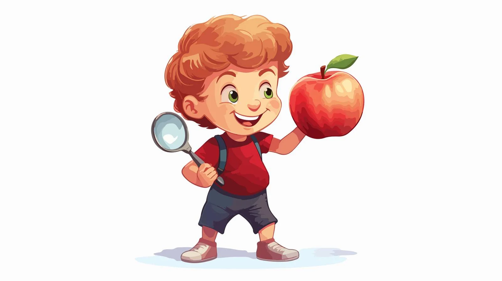 Curious Kid Examining Apple with Magnifying Glass — free download from Dotvec