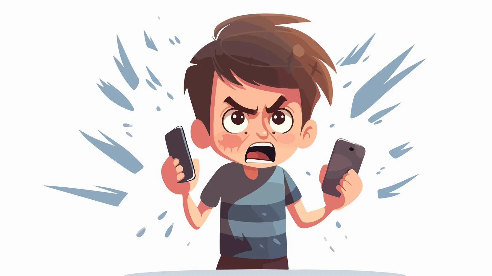 Child Using Mobile with Cartoon Anger — free download from Dotvec