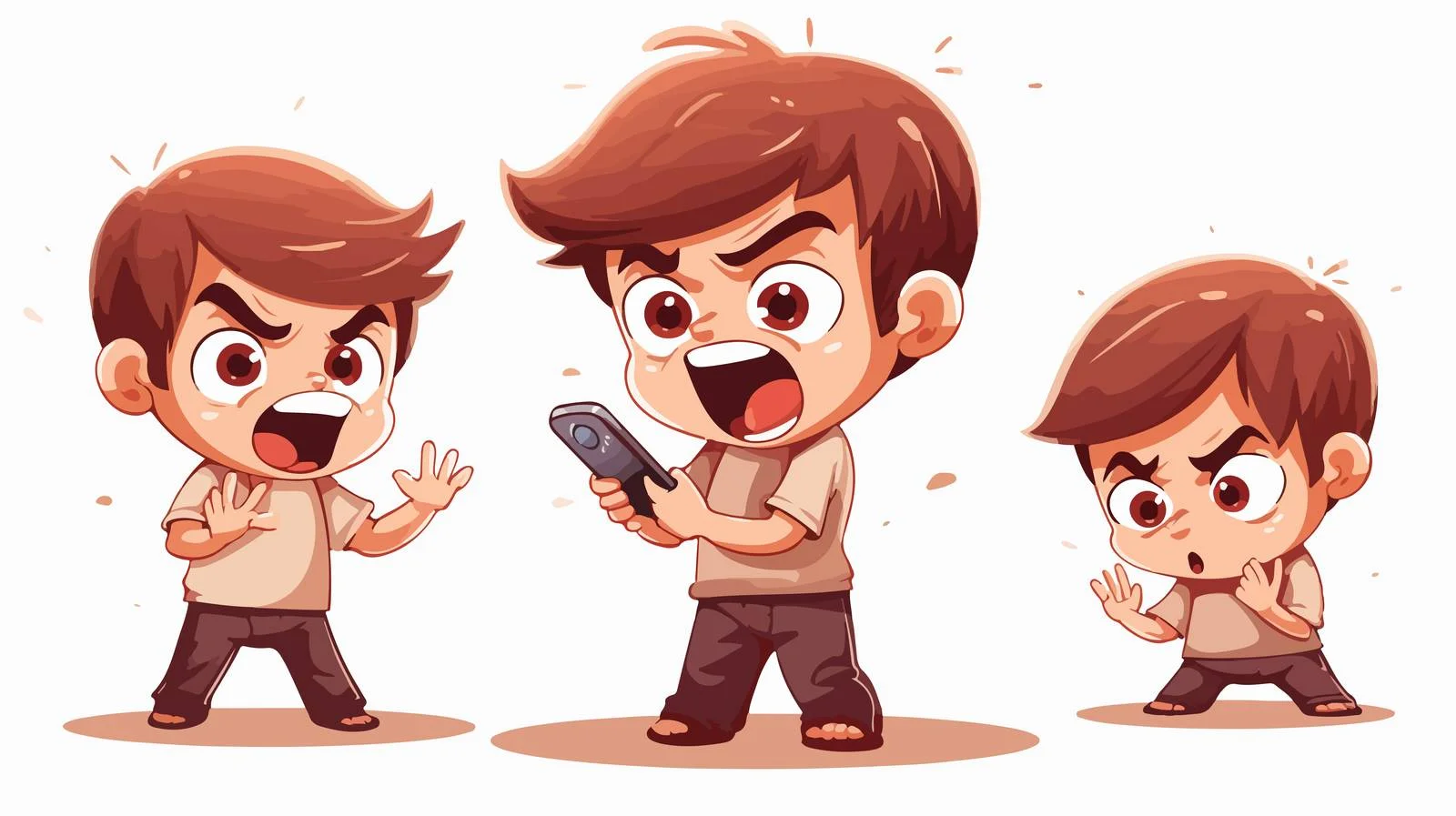 Young Boy with Mobile and Angry Cartoon — free download from Dotvec