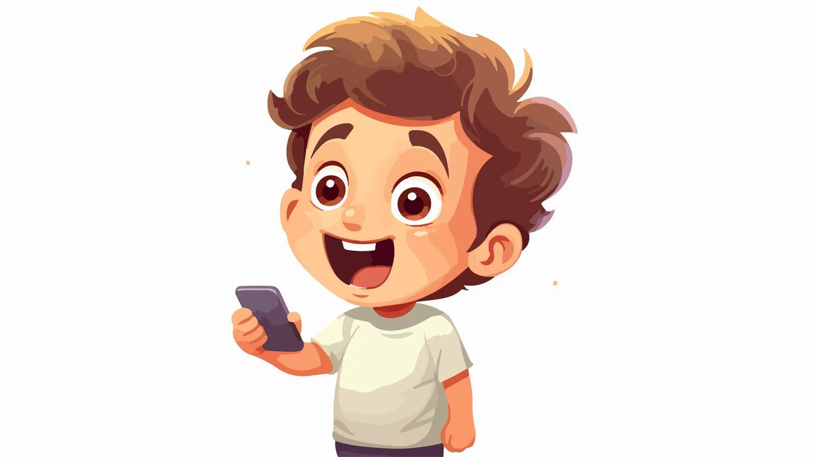 Happy Child Using Mobile Phone Cartoon — free download from Dotvec