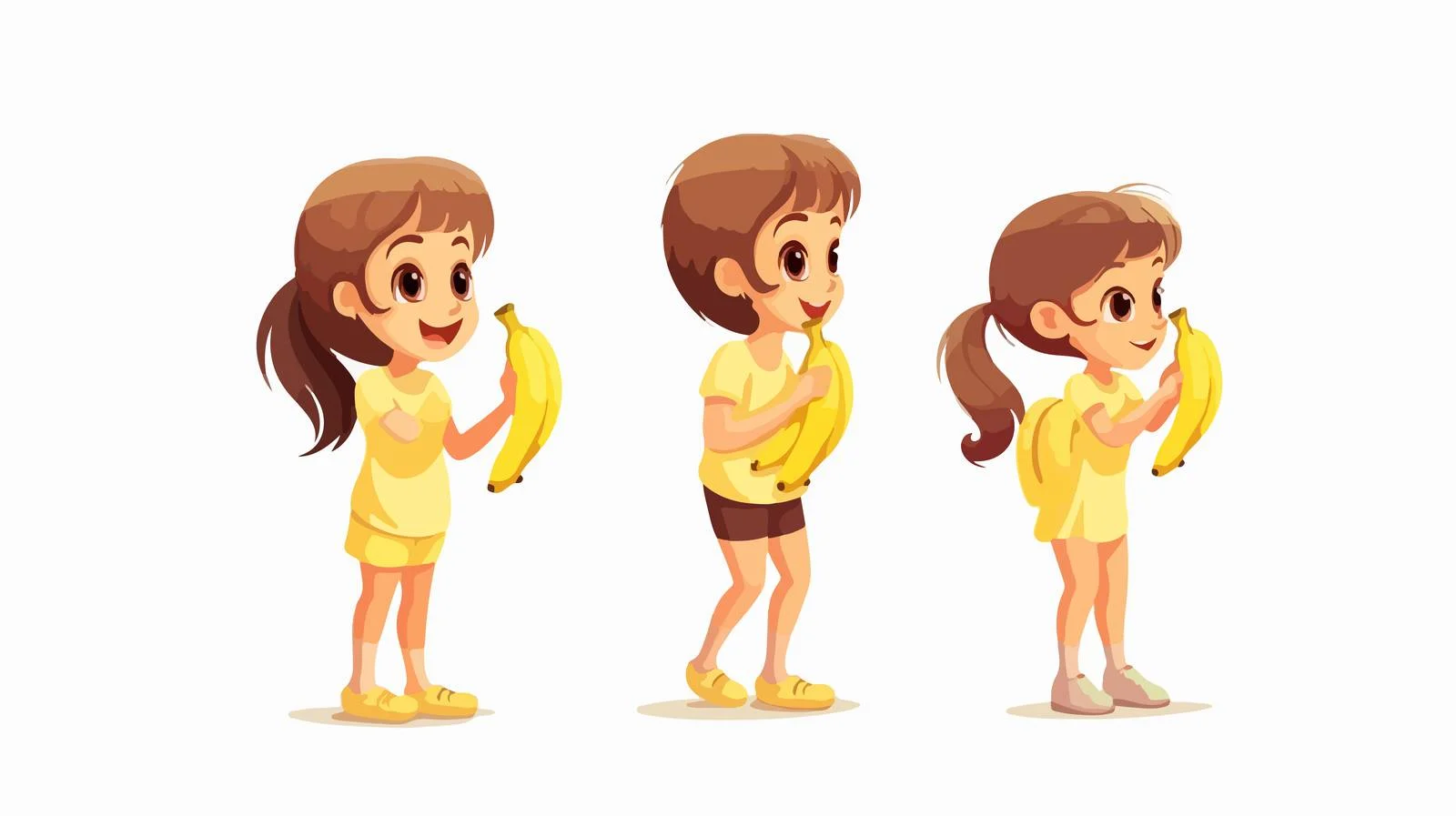 Young girl eating banana cartoon illustration — free download from Dotvec