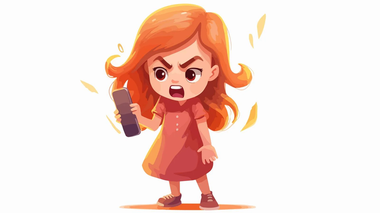 Child using mobile phone with angry cartoon — free download from Dotvec