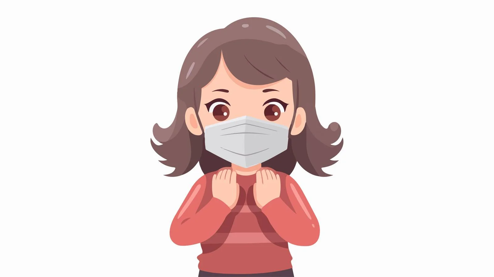 Young Girl Wearing Virus Warning Cartoon Mask — free download from Dotvec